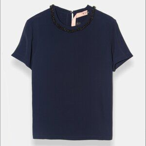 N°21 Donna Women’s Navy Jewel Neck Blouse Top Size 2/40 NWT